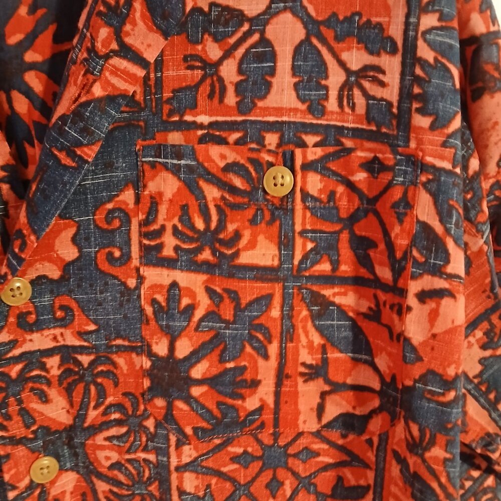 Volcom Men's Short Sleeve Button Up Orange Blue SZ M EUC - Picture 2 of 8